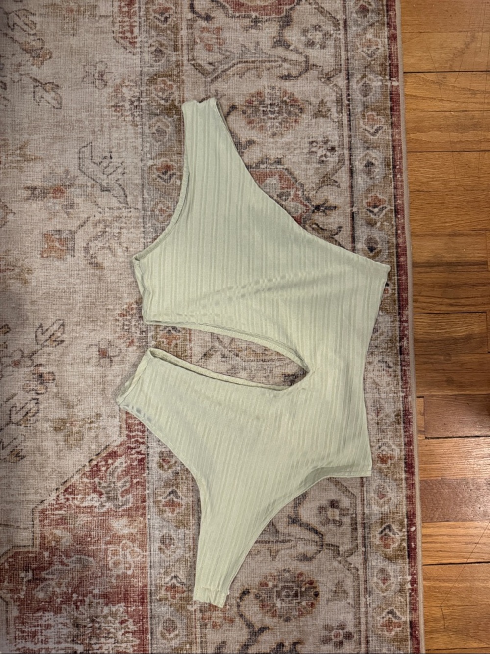 Missguided + Mint Green One-Shoulder cut out body suit